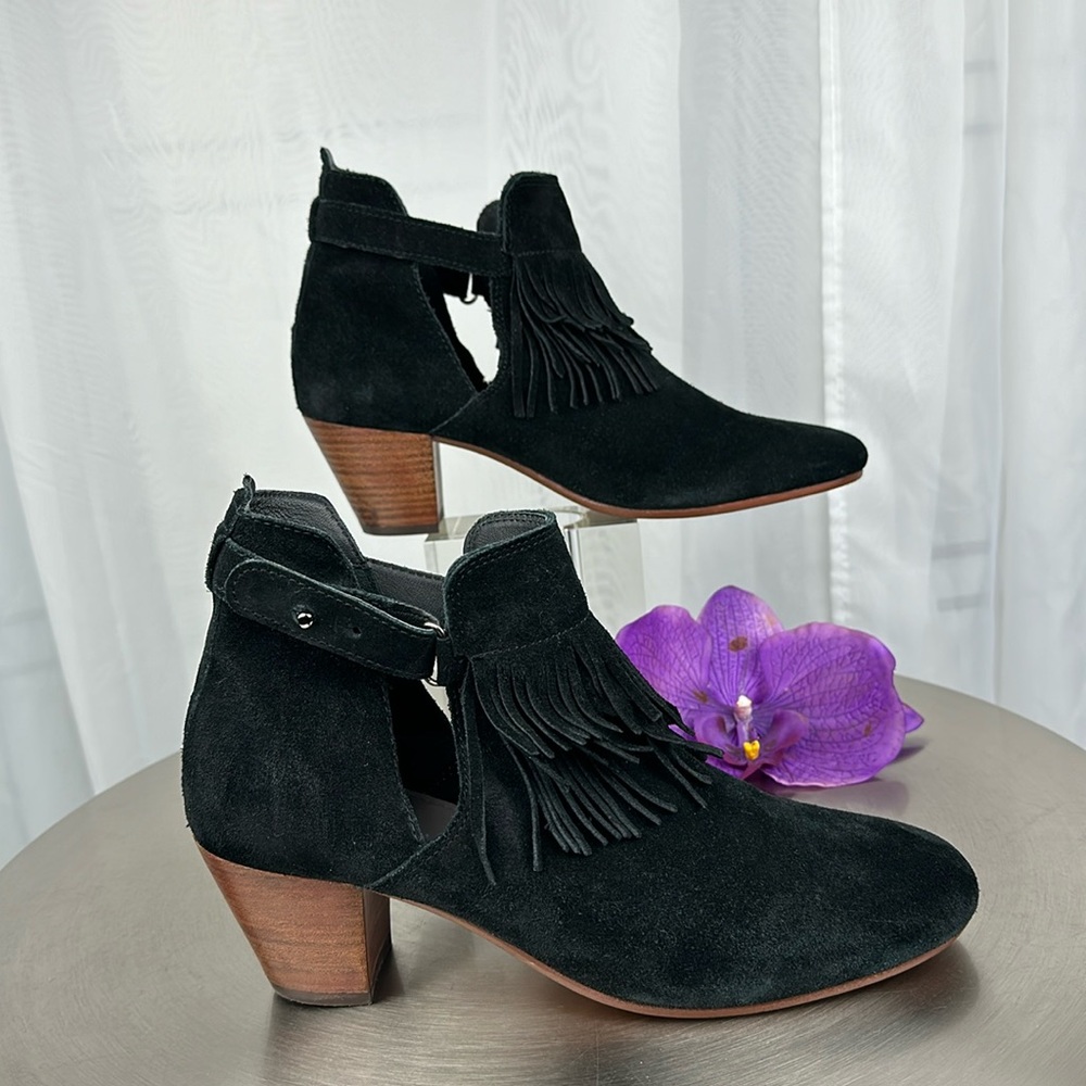 Hudson London | Black Suede Leather Fringe Ankle Boots | EU 39